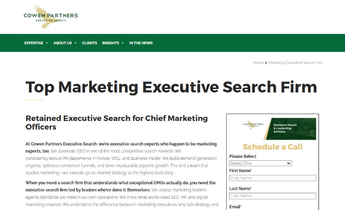 Cowen Partners works on top marketing executive search across business sectors.