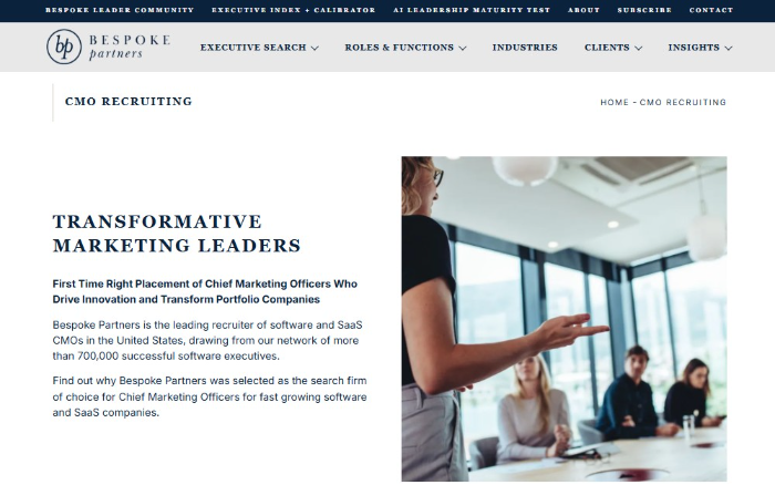 Bespoke Partners specializes in software and SaaS CMO executive recruitment.