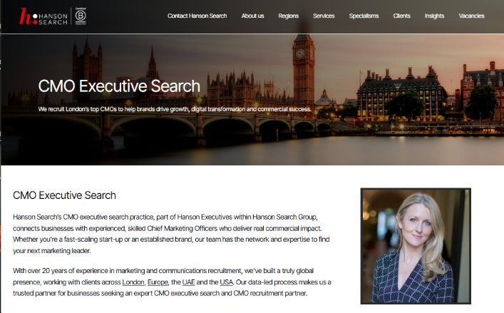 Hanson Search offers executive CMO recruitment across multiple industries.