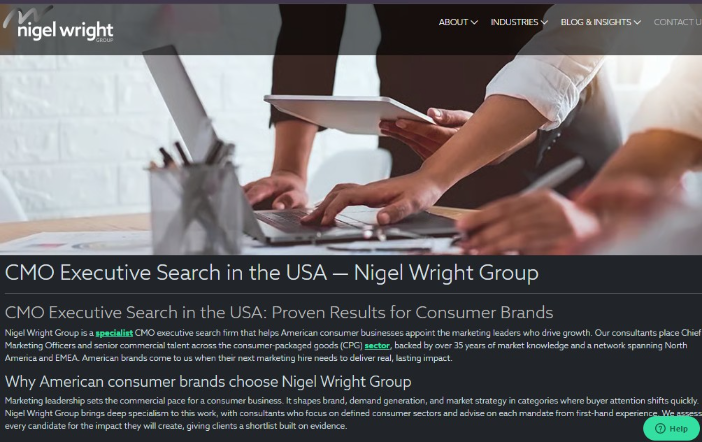 Nigel Wright supports companies with CMO search and marketing leadership roles.