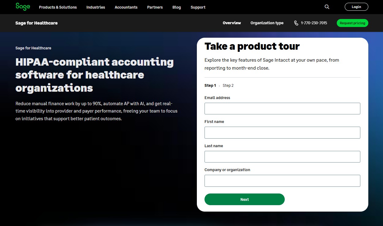 Sage Intacct for Healthcare website