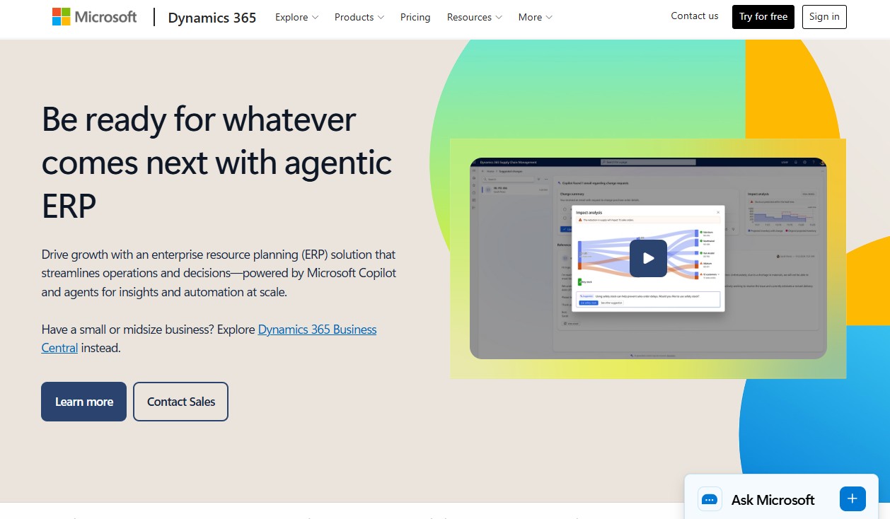 Microsoft Dynamics 365 website