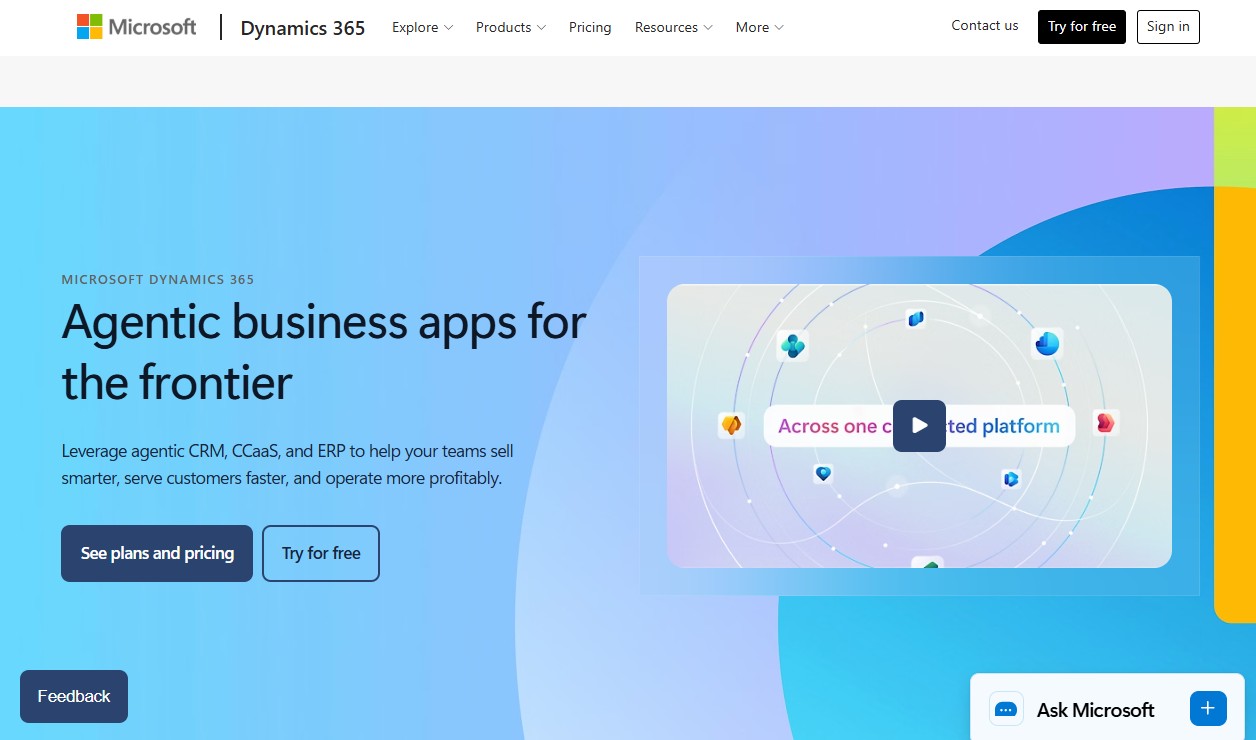 Microsoft Dynamics 365 website