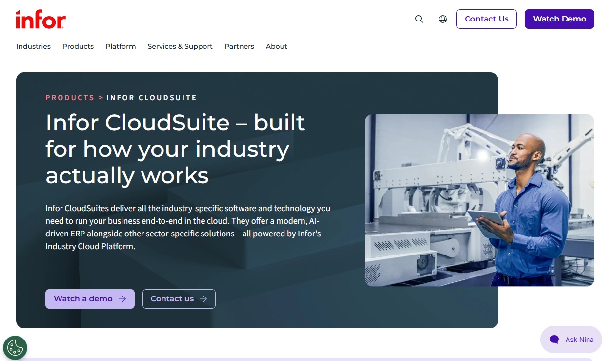 Infor CloudSuite Aerospace & Defense website