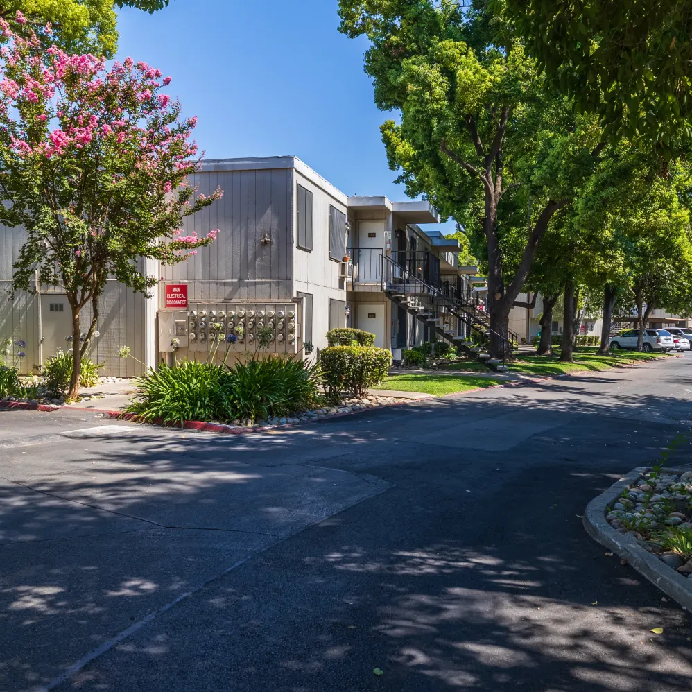 Road through the apartment complex stock image
