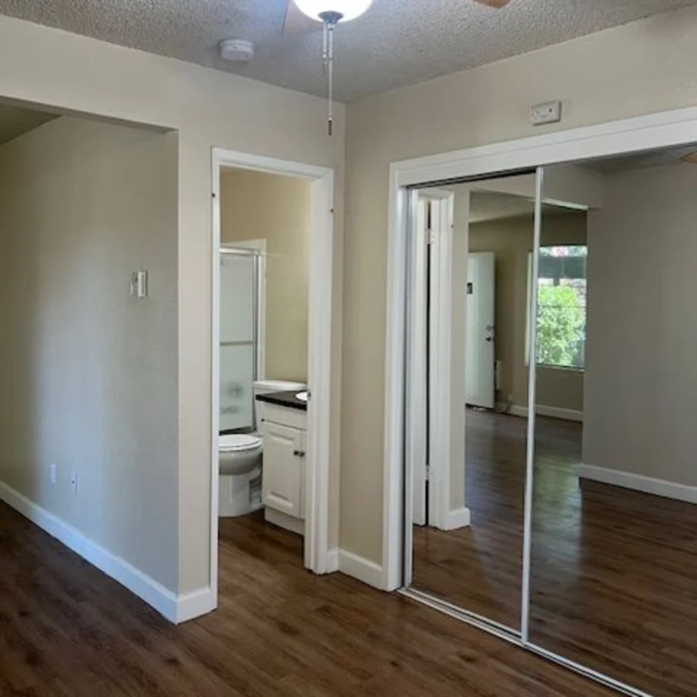 Bedroom with view of bathroom