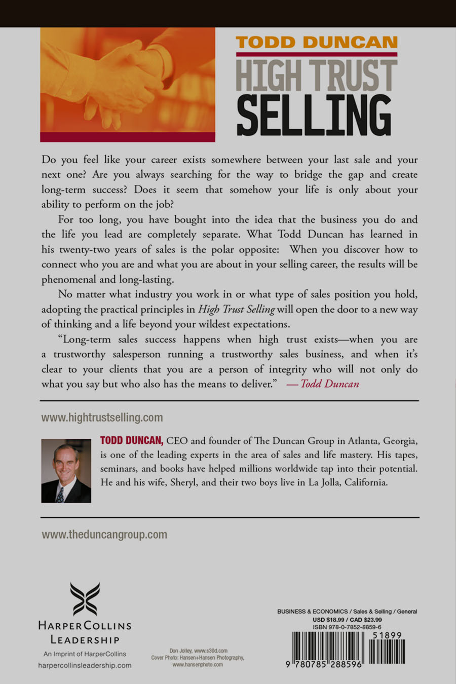 High Trust Selling Book Cover Back