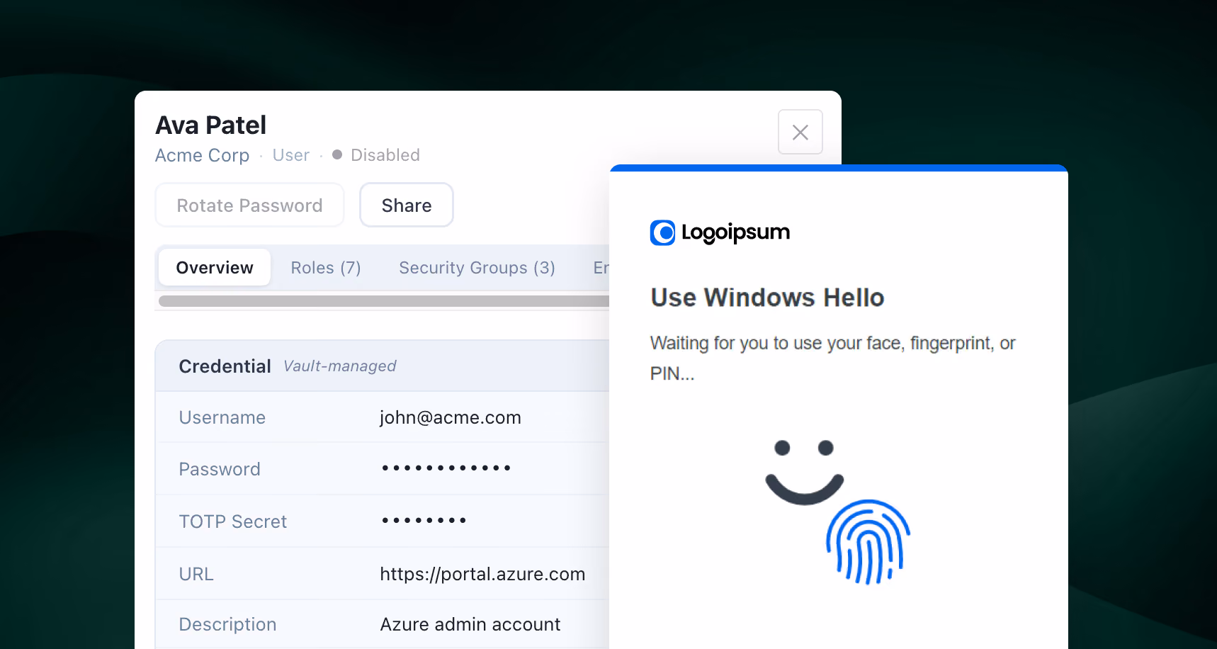 Vaulting & Credential Management Dashboard CyberQP.ai Software Screenshot