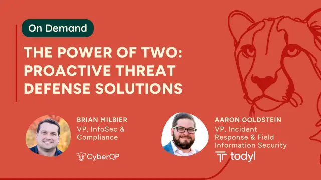 Webinar title card: The Power of Two, proactive threat defense for MSPs