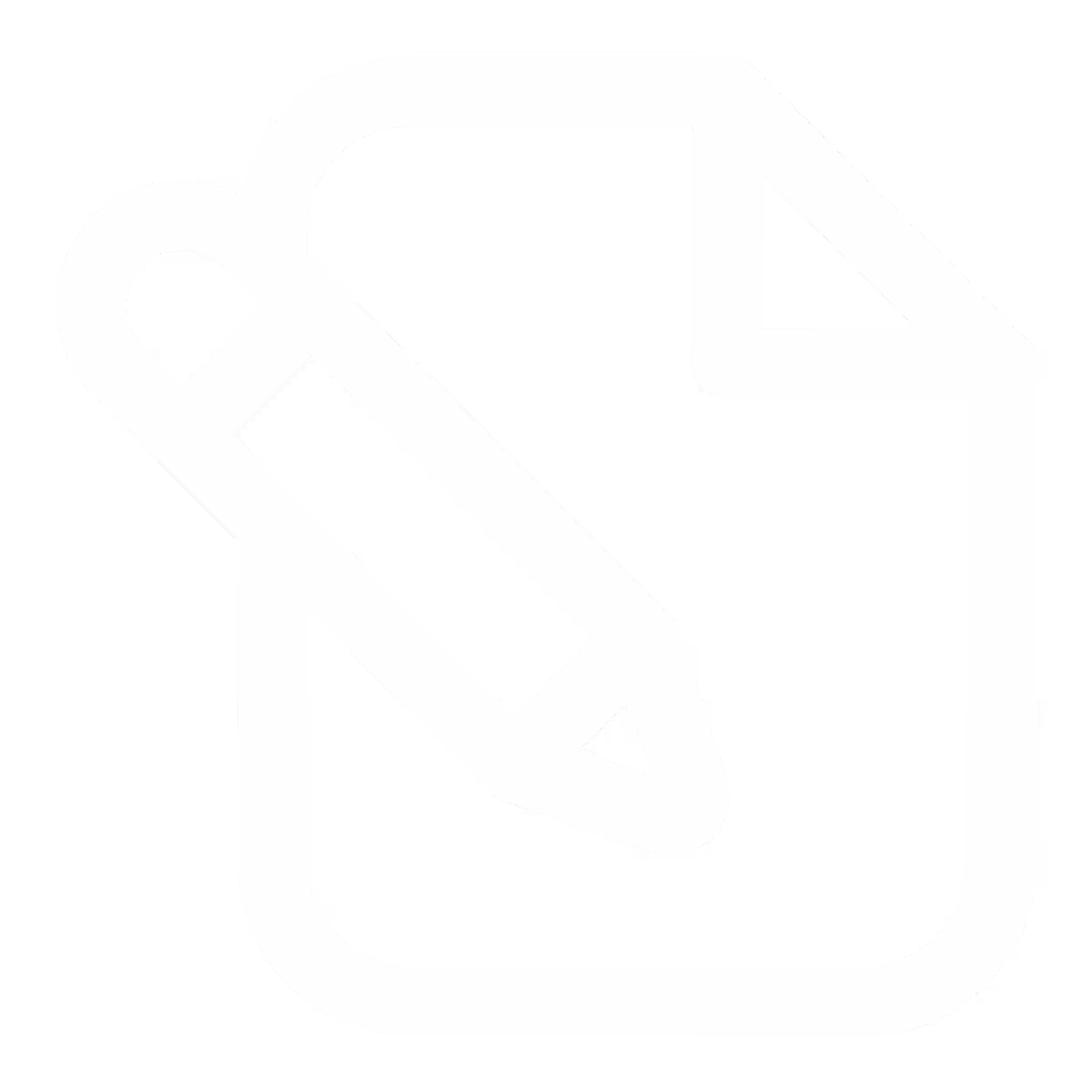 White pencil drawing on a white document icon on a black background.