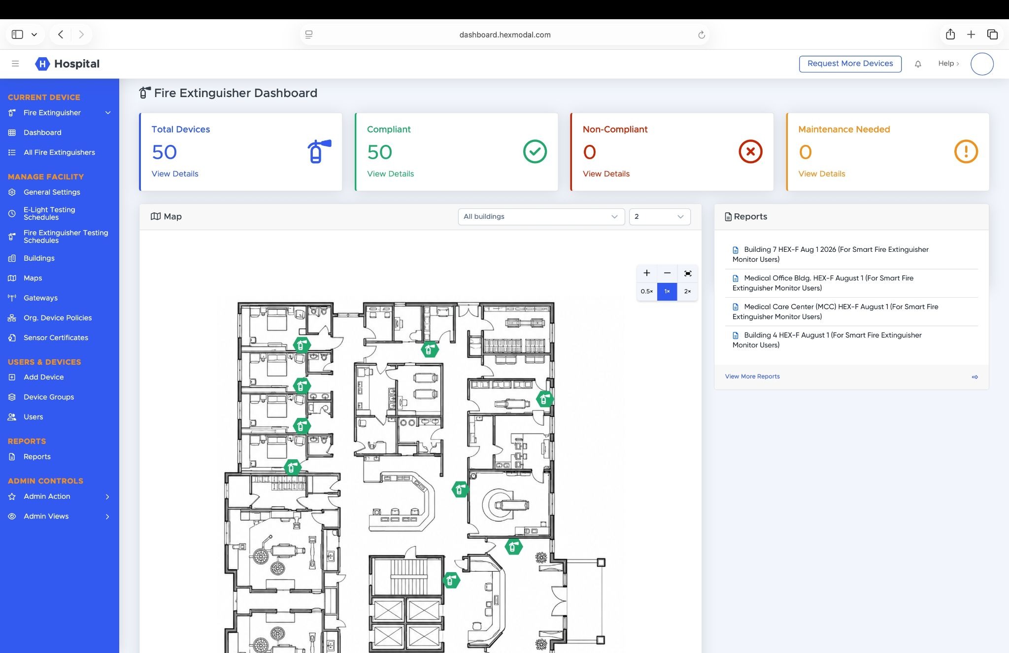 Device-level status across every building on one screen