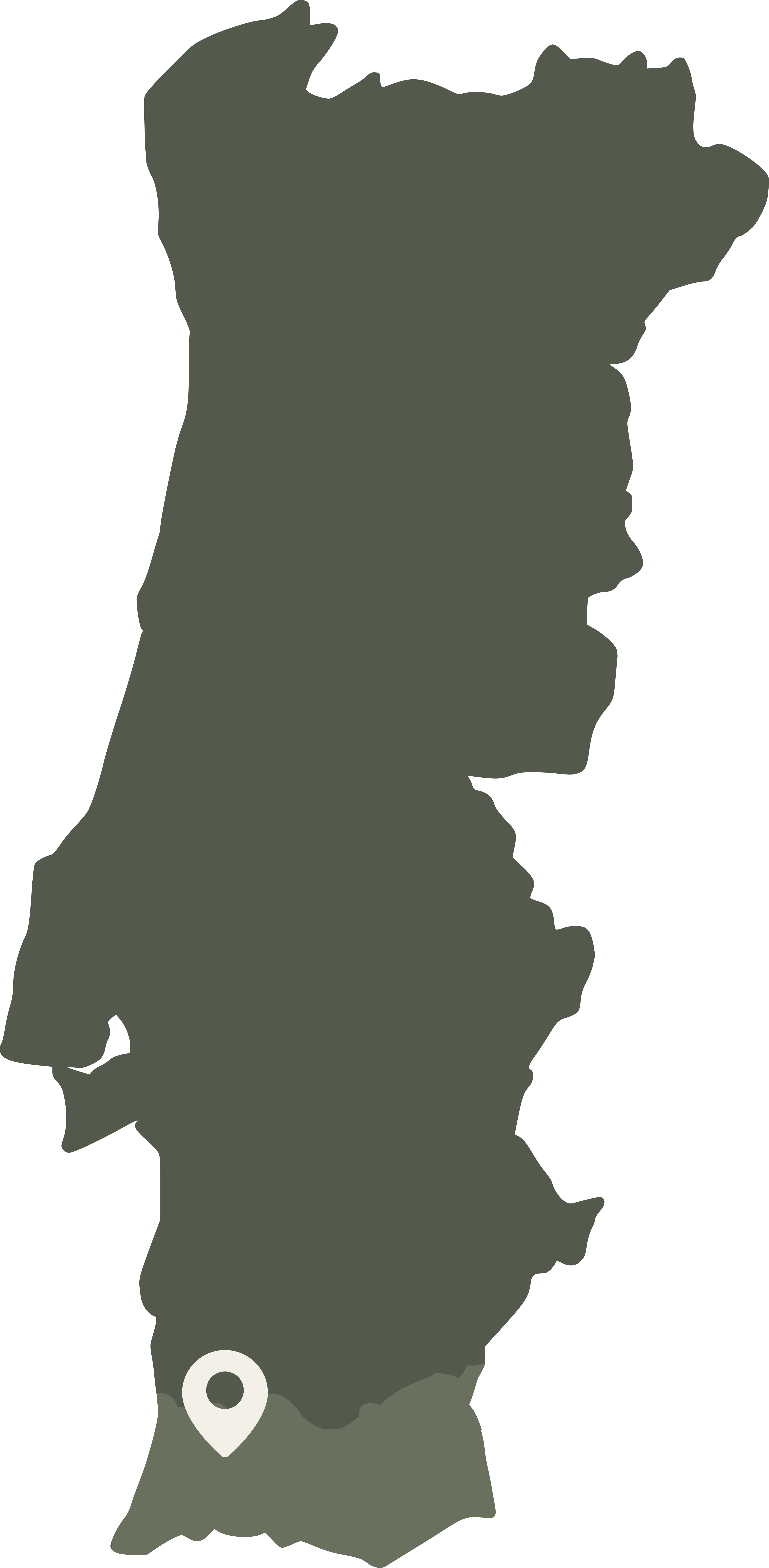 Carte simplifiée du Portugal avec un point indiquant la région de l'Algarve au sud.