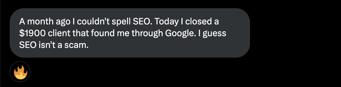 Client feedback screenshot