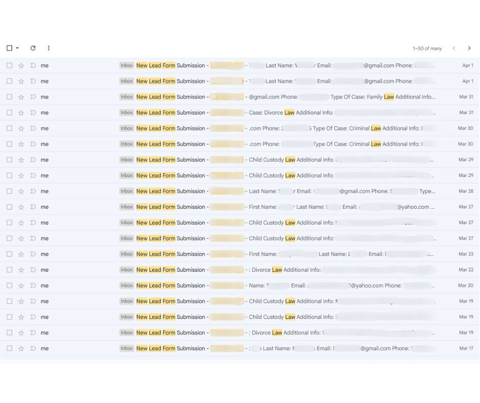 Lead form submission screenshot