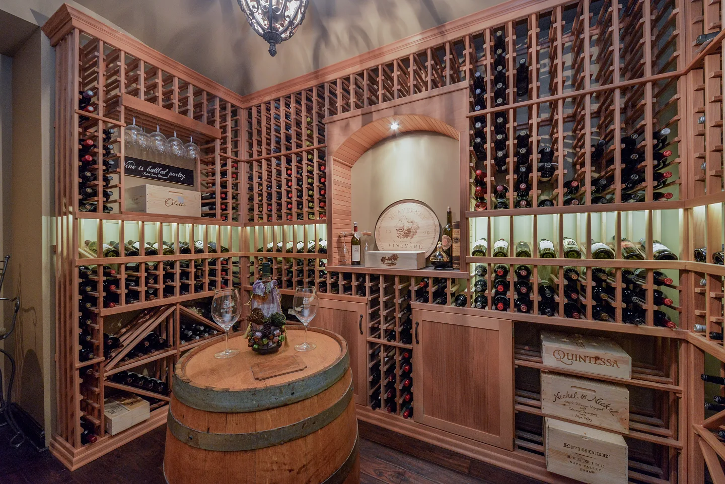 Wine Cellar remodel in Franklin, TN. Sebring Design Build built this Franklin, Tennessee wine cellar as part of a unique-traditional basement remodel.