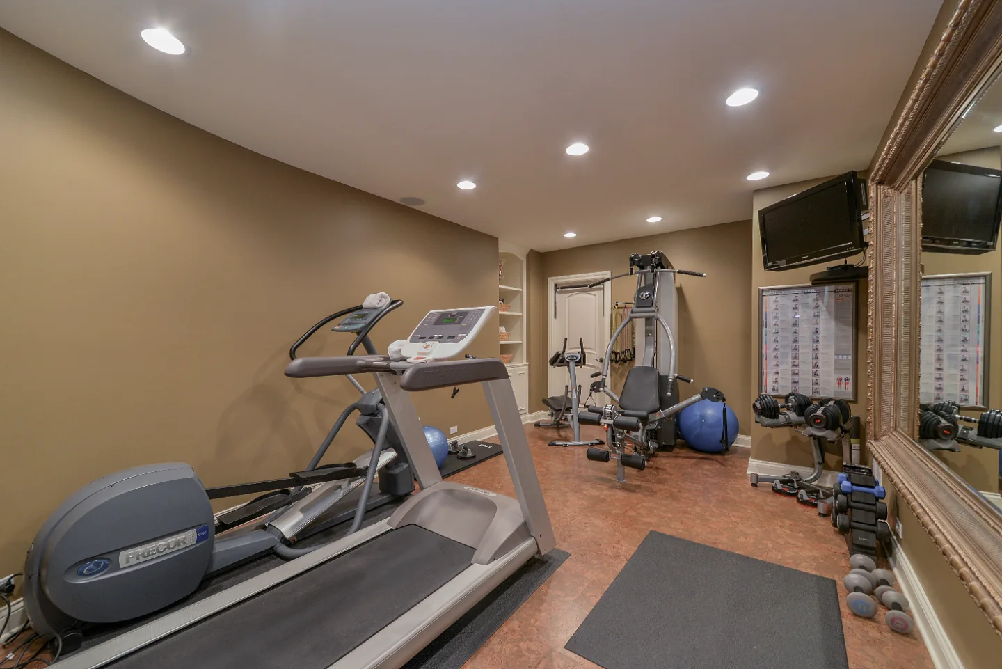 Gym remodel in Franklin, TN. Sebring Design Build finished this Franklin, Tennessee basement gym as part of a unique-traditional basement remodel.