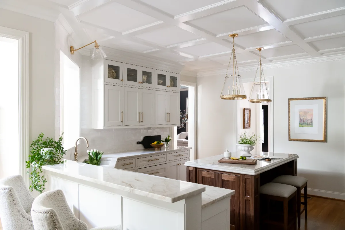 Kitchen remodel in Cool Springs, TN. Sebring Design Build transformed this Cool Springs kitchen in Franklin, Tennessee with Havana Square Recessed MDF Panel soft white cabinetry.