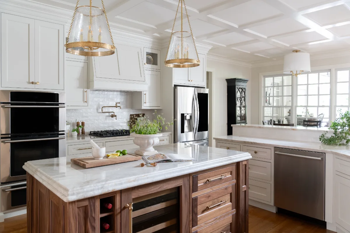Kitchen remodel in Cool Springs, TN. Sebring Design Build transformed this Cool Springs kitchen in Franklin, Tennessee with Havana Square Recessed MDF Panel soft white cabinetry.