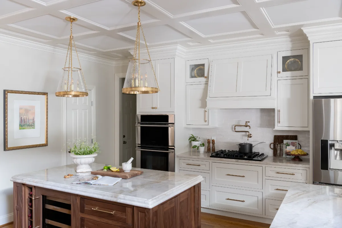 Kitchen remodel in Cool Springs, TN. Sebring Design Build transformed this Cool Springs kitchen in Franklin, Tennessee with Havana Square Recessed MDF Panel soft white cabinetry.