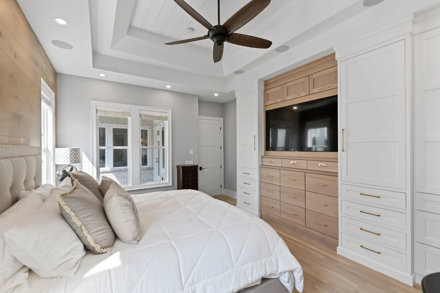 Primary Bedroom remodel in Westhaven, TN. Sebring Design Build transformed this Westhaven primary bedroom in Franklin, Tennessee as part of a modern-farmhouse whole home remodel.