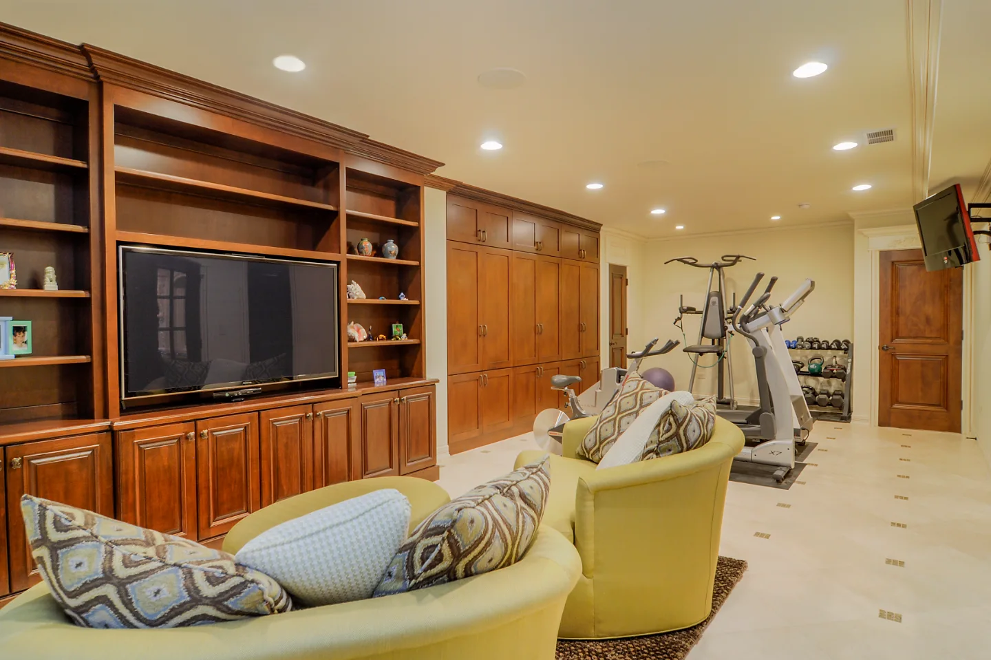 A traditional-intricate basement gym in Franklin, TN, part of a full basement remodel by Sebring Design Build. Specs pending photo verification.