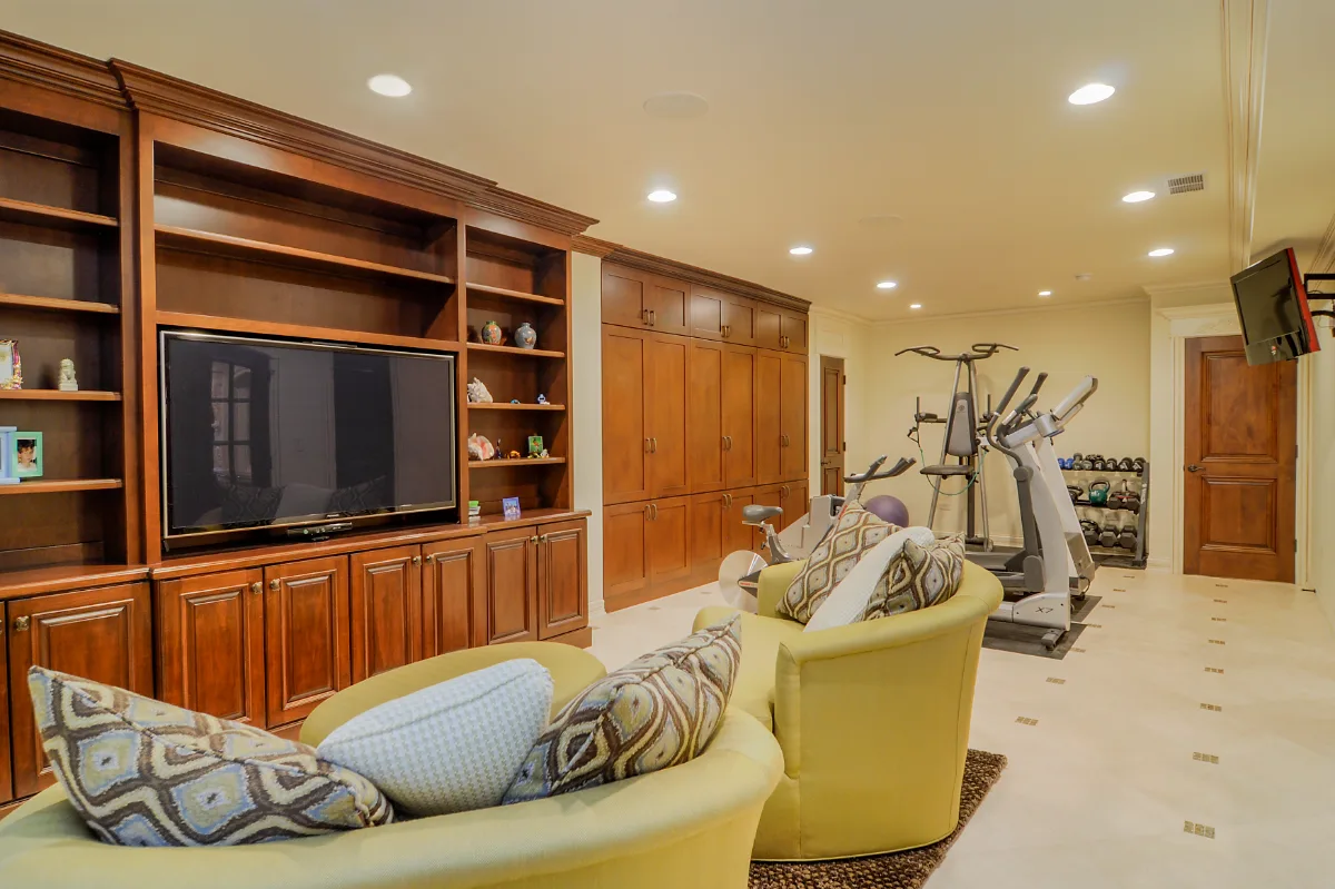 A traditional-intricate basement gym in Franklin, TN, part of a full basement remodel by Sebring Design Build. Specs pending photo verification.