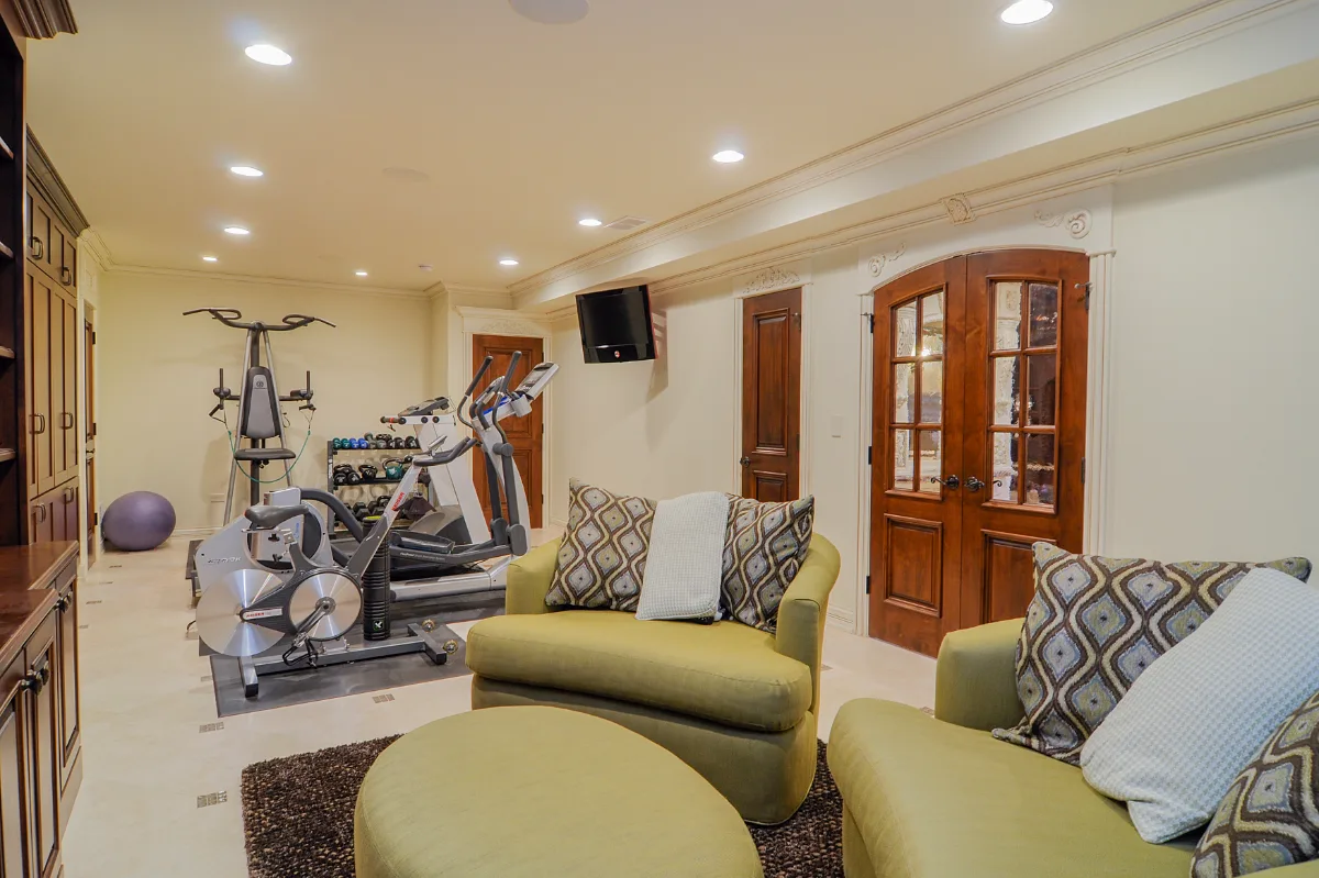 A traditional-intricate basement gym in Franklin, TN, part of a full basement remodel by Sebring Design Build. Specs pending photo verification.