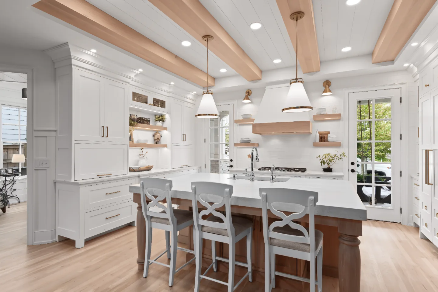 A modern-farmhouse whole home remodel in Westhaven, Franklin TN 37064. Eight spaces with CWP Bright White and White Oak cabinetry, Cambria Ironsbridge and Ella quartz, Kohler Artifacts and Purist Brass by Sebring Design Build.