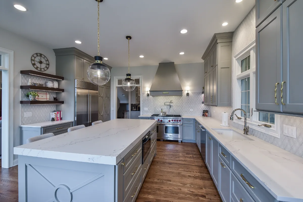 Kitchen remodel in Brentwood, TN. Sebring Design Build transformed this Brentwood, Tennessee kitchen with CWP Classic Square Recessed cabinetry with Drop Radius Edge in Fawn Brindle and Walnut Praline stain.