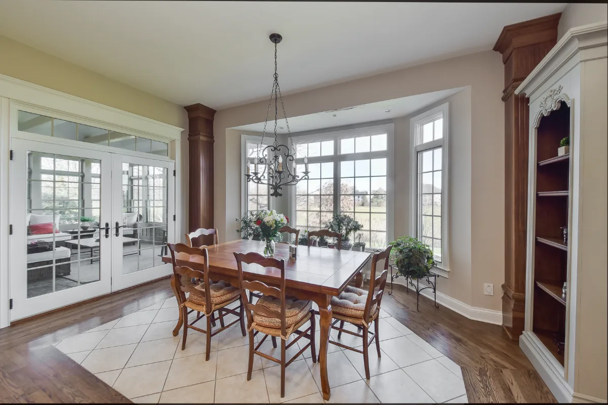 A transitional-elegant dining room in Brentwood, TN, part of a five-space whole-home remodel by Sebring Design Build. Specs pending photo verification.