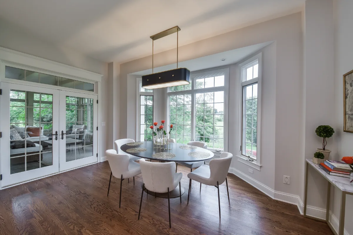 A transitional-elegant dining room in Brentwood, TN, part of a five-space whole-home remodel by Sebring Design Build. Specs pending photo verification.