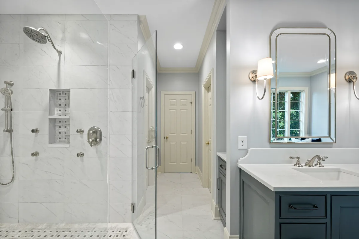 Primary Bath remodel in Franklin, TN. Sebring Design Build transformed this Bonbrook primary bath in Brentwood.