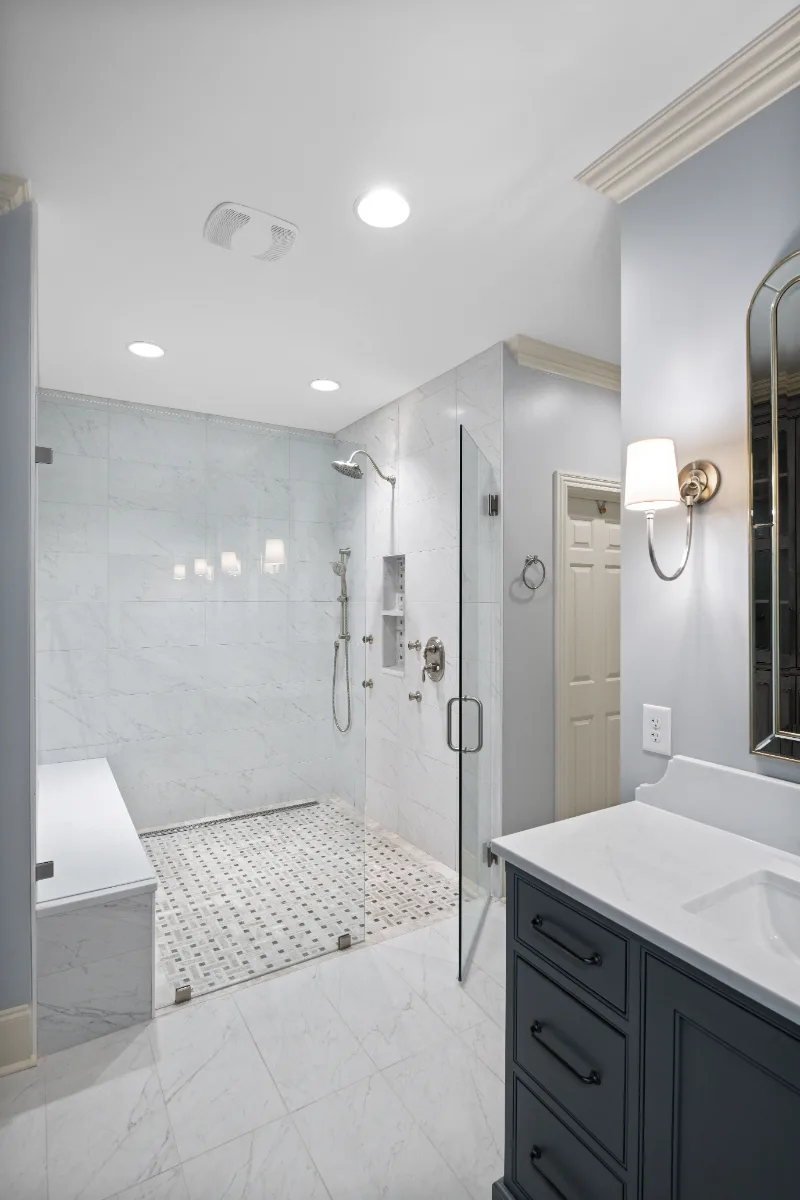 Primary Bath remodel in Franklin, TN. Sebring Design Build transformed this Bonbrook primary bath in Brentwood.