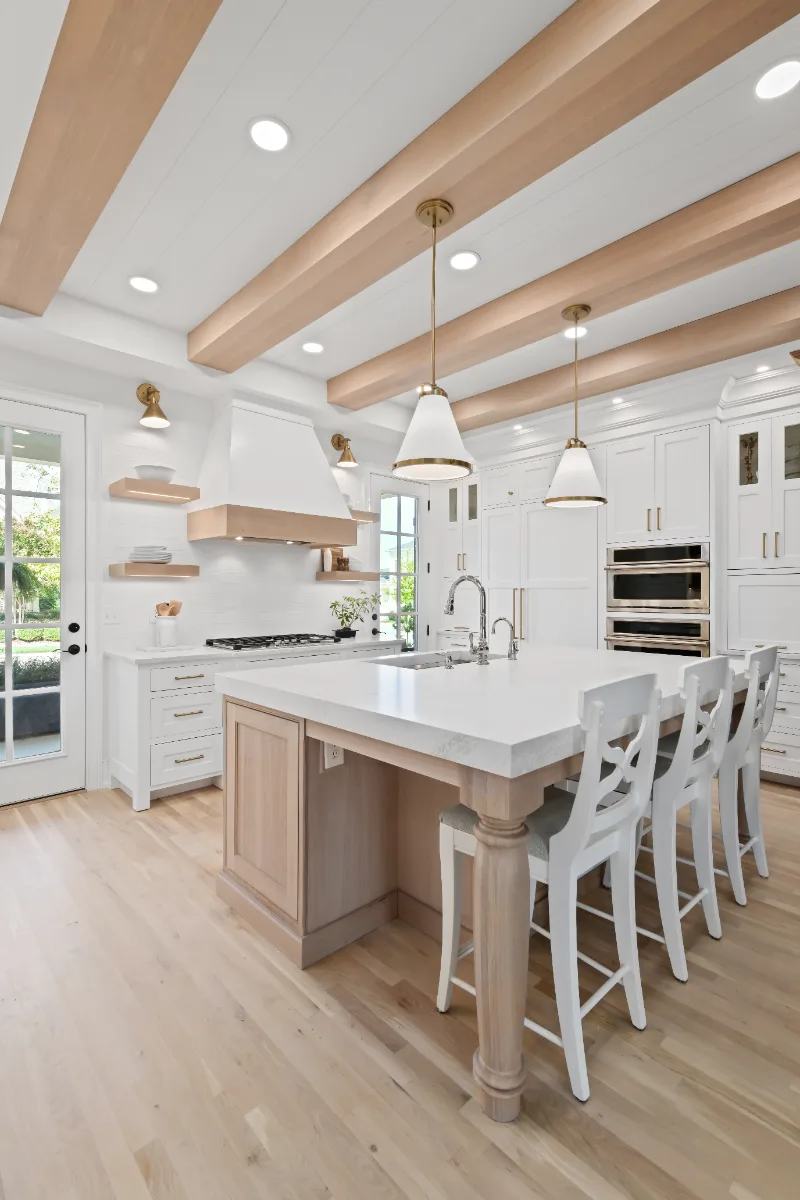 A modern-farmhouse whole home remodel in Westhaven, Franklin TN 37064. Eight spaces with CWP Bright White and White Oak cabinetry, Cambria Ironsbridge and Ella quartz, Kohler Artifacts and Purist Brass by Sebring Design Build.