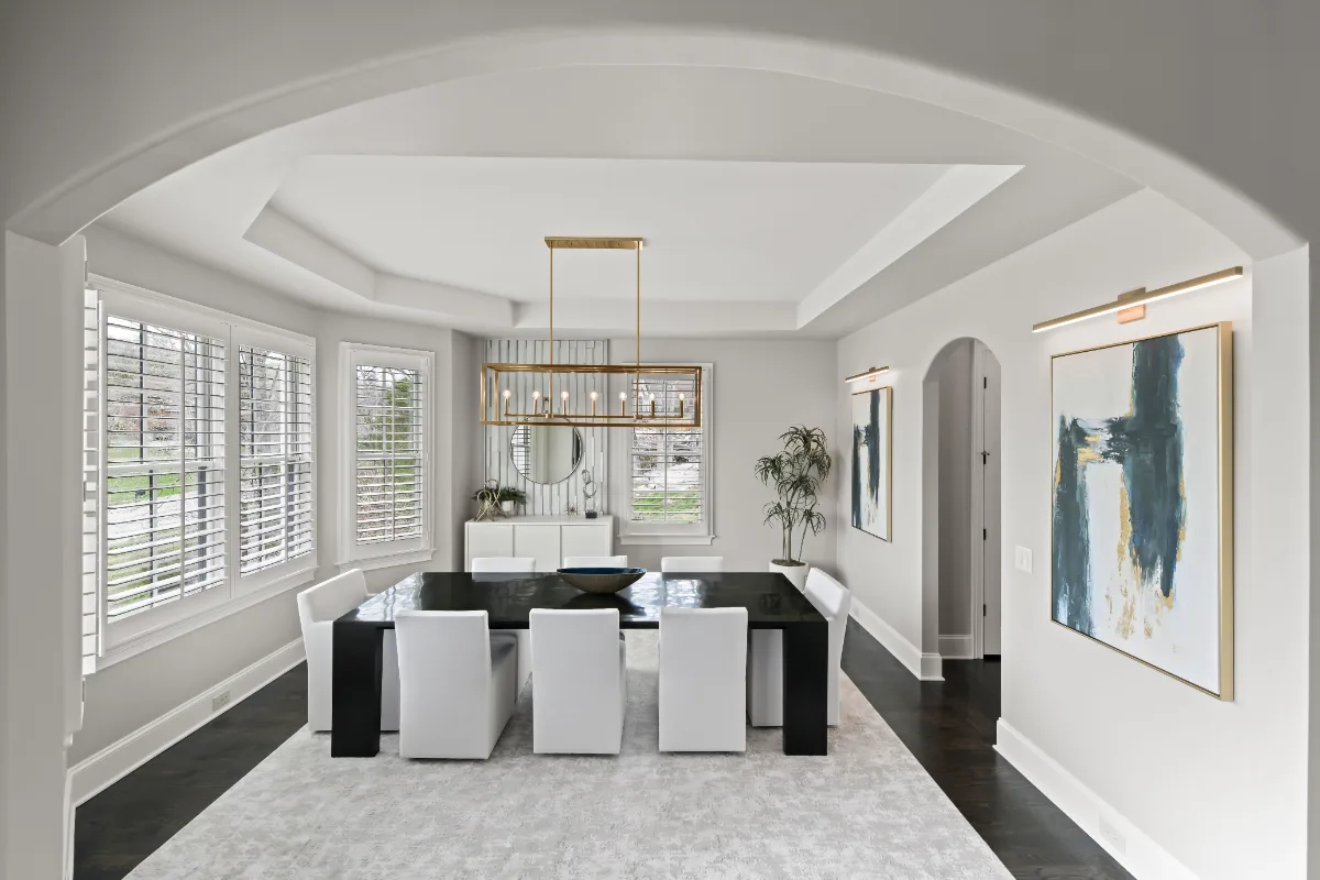 Dining room update in Magnolia Vale, Brentwood TN as part of a whole-home interior remodel. Modern luxury finishes by Sebring Design Build.