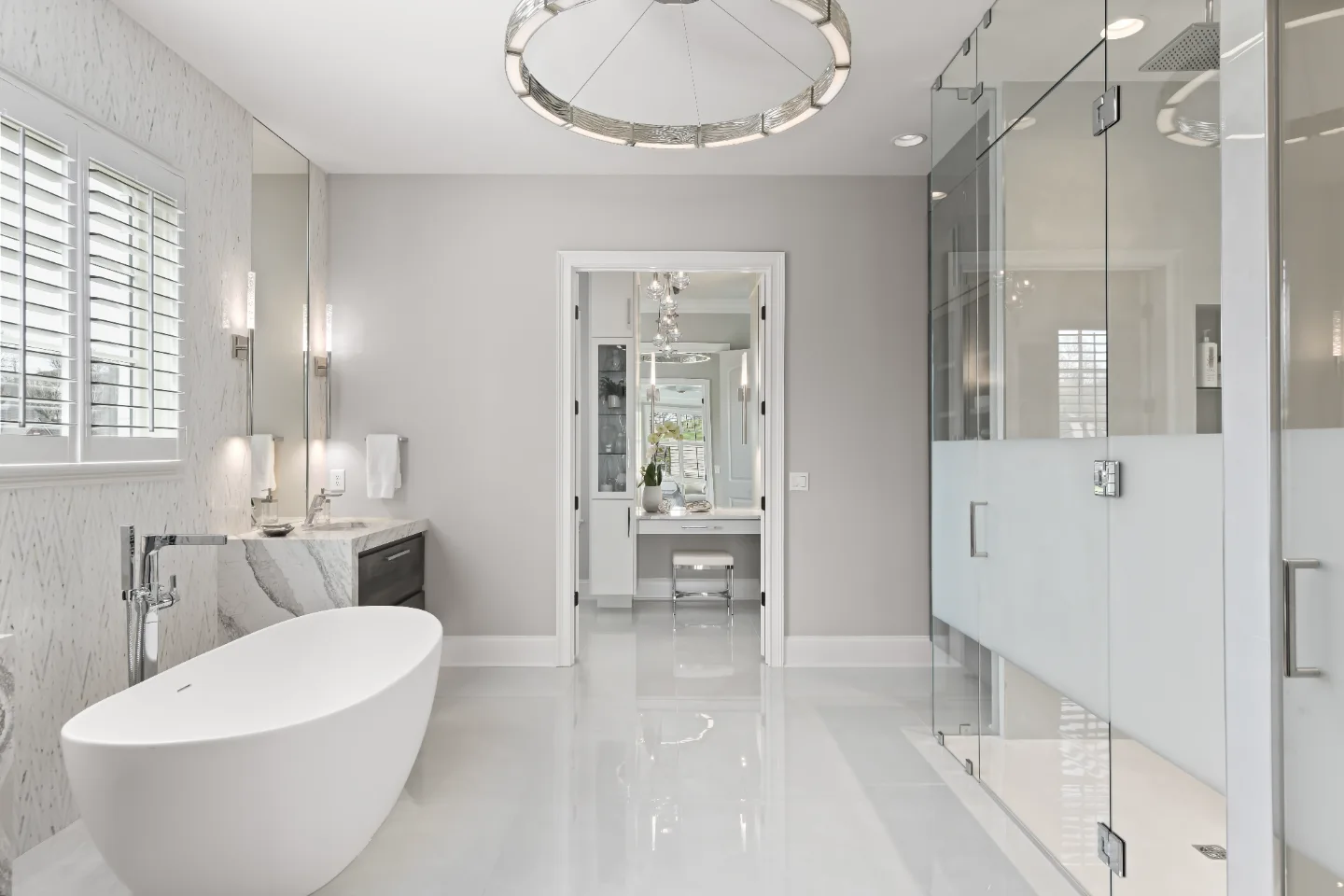 Primary bath remodel in Magnolia Vale, Brentwood TN. Modern luxury aesthetic with contemporary chic finishes by Sebring Design Build.