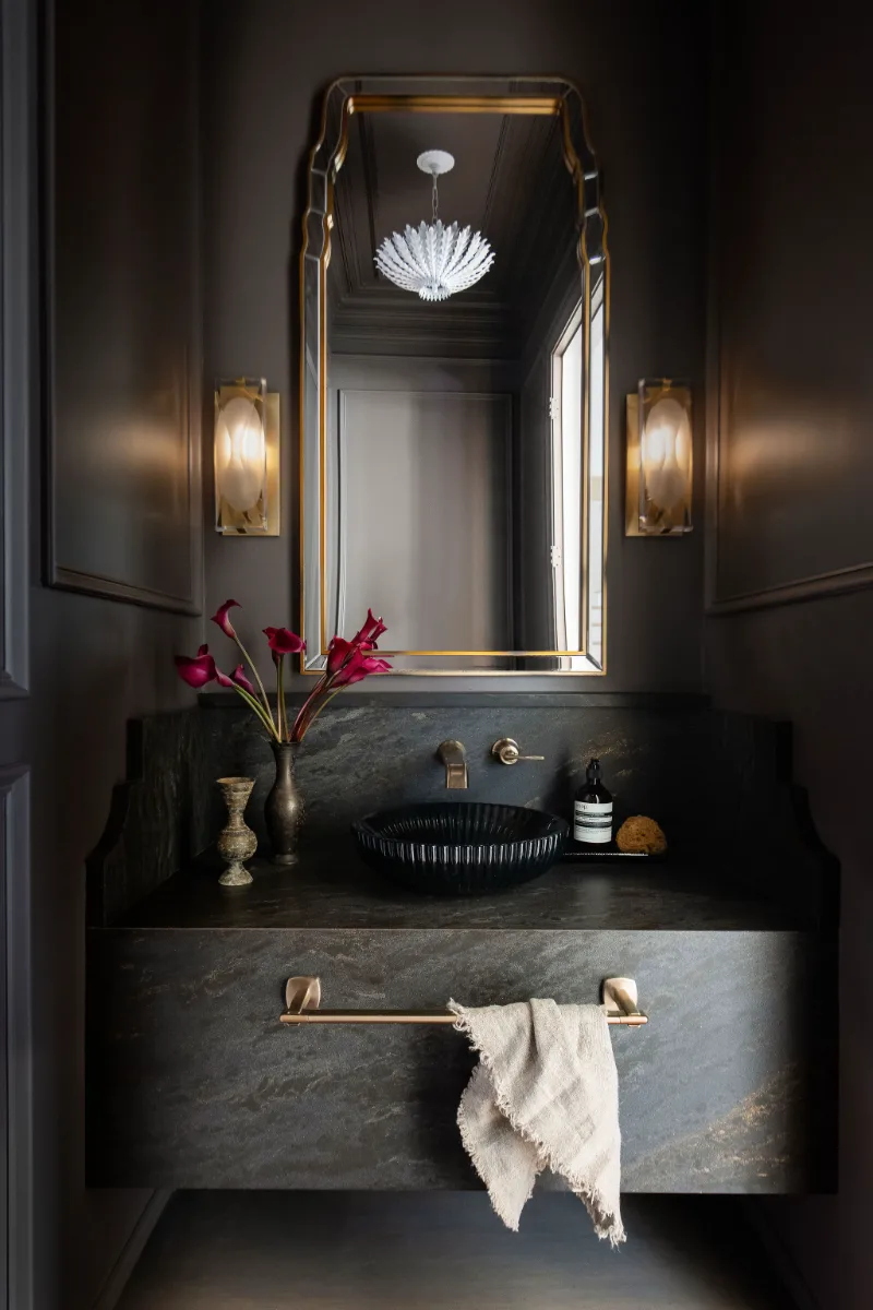 Powder Room remodel in Franklin, TN. Sebring Design Build transformed this McGavock Farms powder room into a dramatic, high-impact design statement.