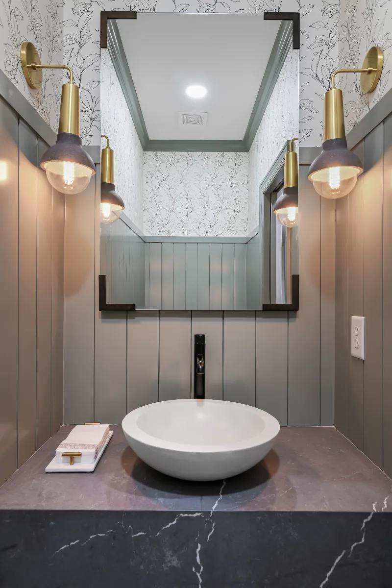 A modern-elegant whole house remodel in Watkins Creek, Franklin TN 37067. Nine spaces transformed with White Oak cabinetry, Mikado quartz, and Honey Bronze hardware by Sebring Design Build.
