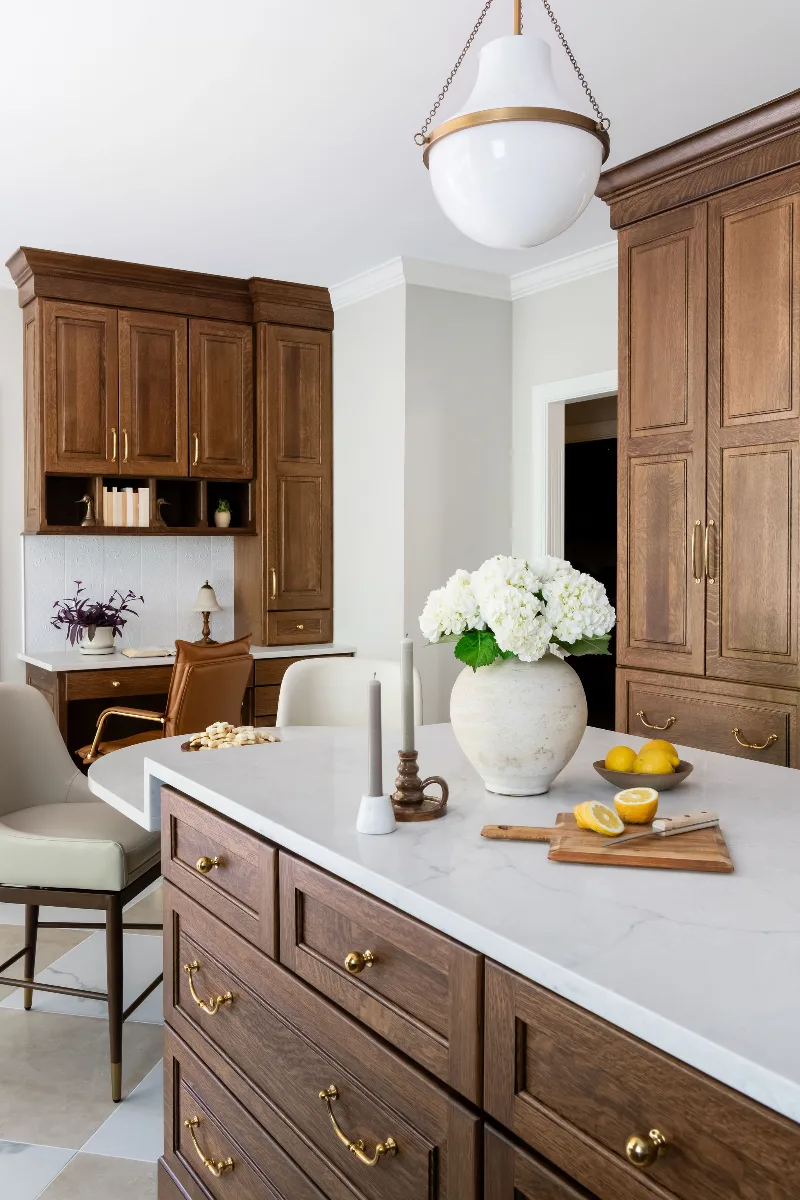 Kitchen remodel in Chenoweth, TN. Sebring Design Build transformed this Chenoweth kitchen in Brentwood, Tennessee with CWP Classic Square Raised Solid Wood Panel White Oak Coffee Marginal Overlay cabinetry.