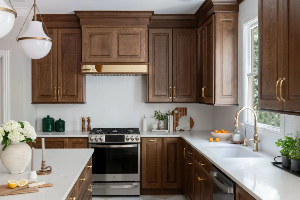 Kitchen remodel in Chenoweth, TN. Sebring Design Build transformed this Chenoweth kitchen in Brentwood, Tennessee with CWP Classic Square Raised Solid Wood Panel White Oak Coffee Marginal Overlay cabinetry.