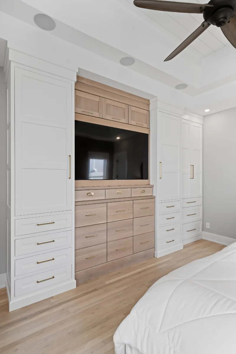 Primary Bedroom remodel in Westhaven, TN. Sebring Design Build transformed this Westhaven primary bedroom in Franklin, Tennessee as part of a modern-farmhouse whole home remodel.