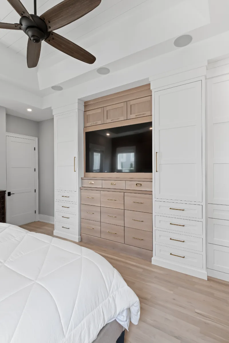 Primary Bedroom remodel in Westhaven, TN. Sebring Design Build transformed this Westhaven primary bedroom in Franklin, Tennessee as part of a modern-farmhouse whole home remodel.