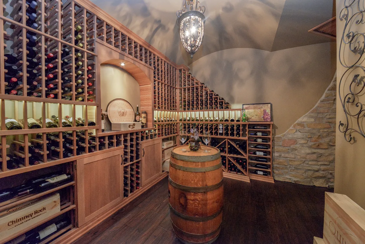 Wine Cellar remodel in Franklin, TN. Sebring Design Build built this Franklin, Tennessee wine cellar as part of a unique-traditional basement remodel.