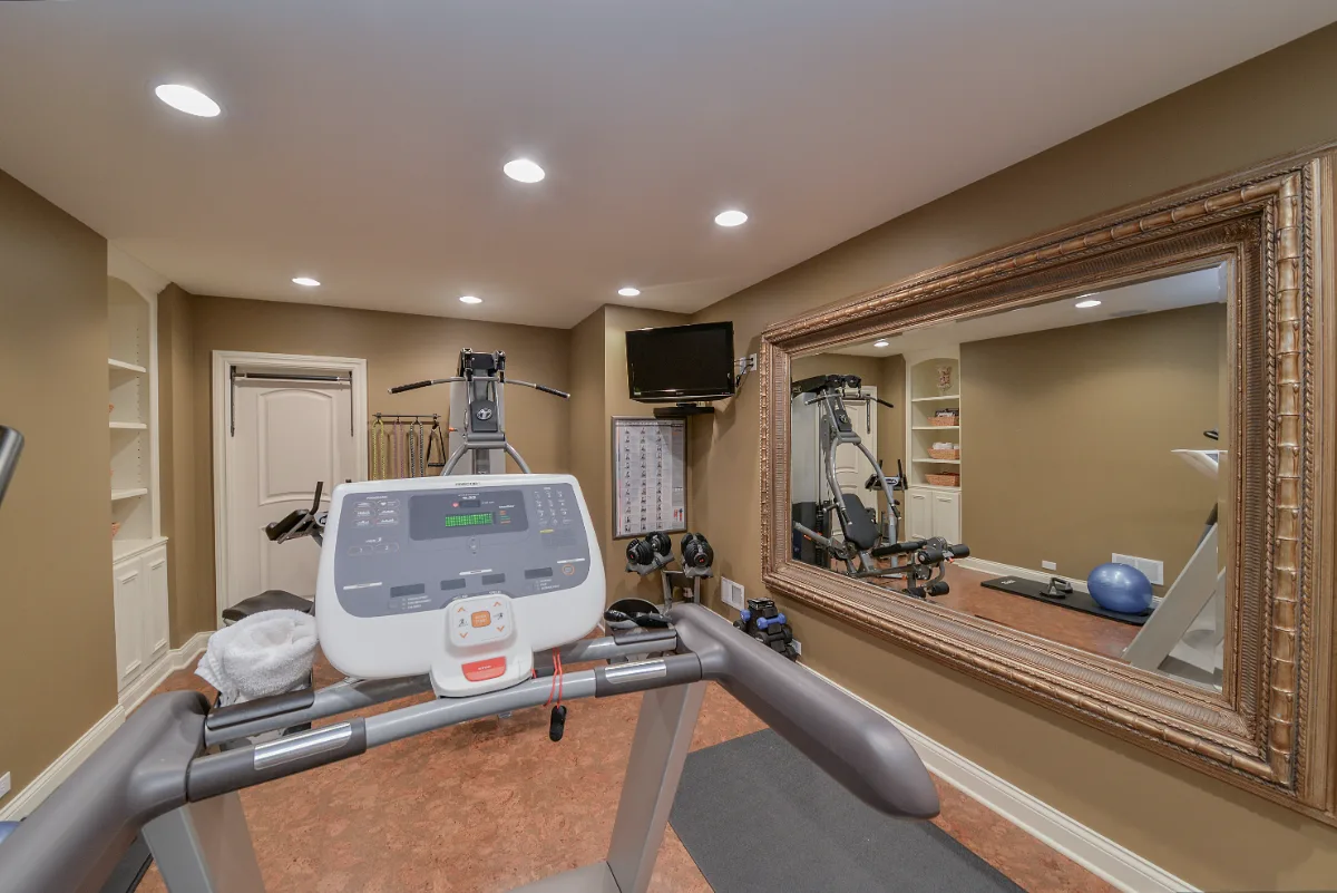 Gym remodel in Franklin, TN. Sebring Design Build finished this Franklin, Tennessee basement gym as part of a unique-traditional basement remodel.