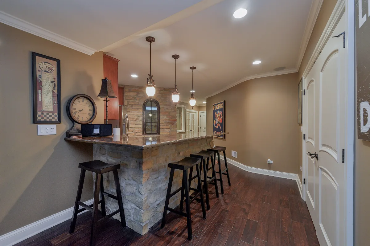 Bar remodel in Franklin, TN. Sebring Design Build built this Franklin, Tennessee basement bar as part of a unique-traditional basement remodel.