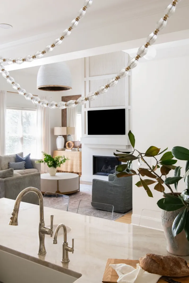 Living Room remodel in Westhaven, TN. Sebring Design Build designed this Westhaven living room as part of a cohesive modern warm remodel, integrating updated electrical, lighting, and construction elements.