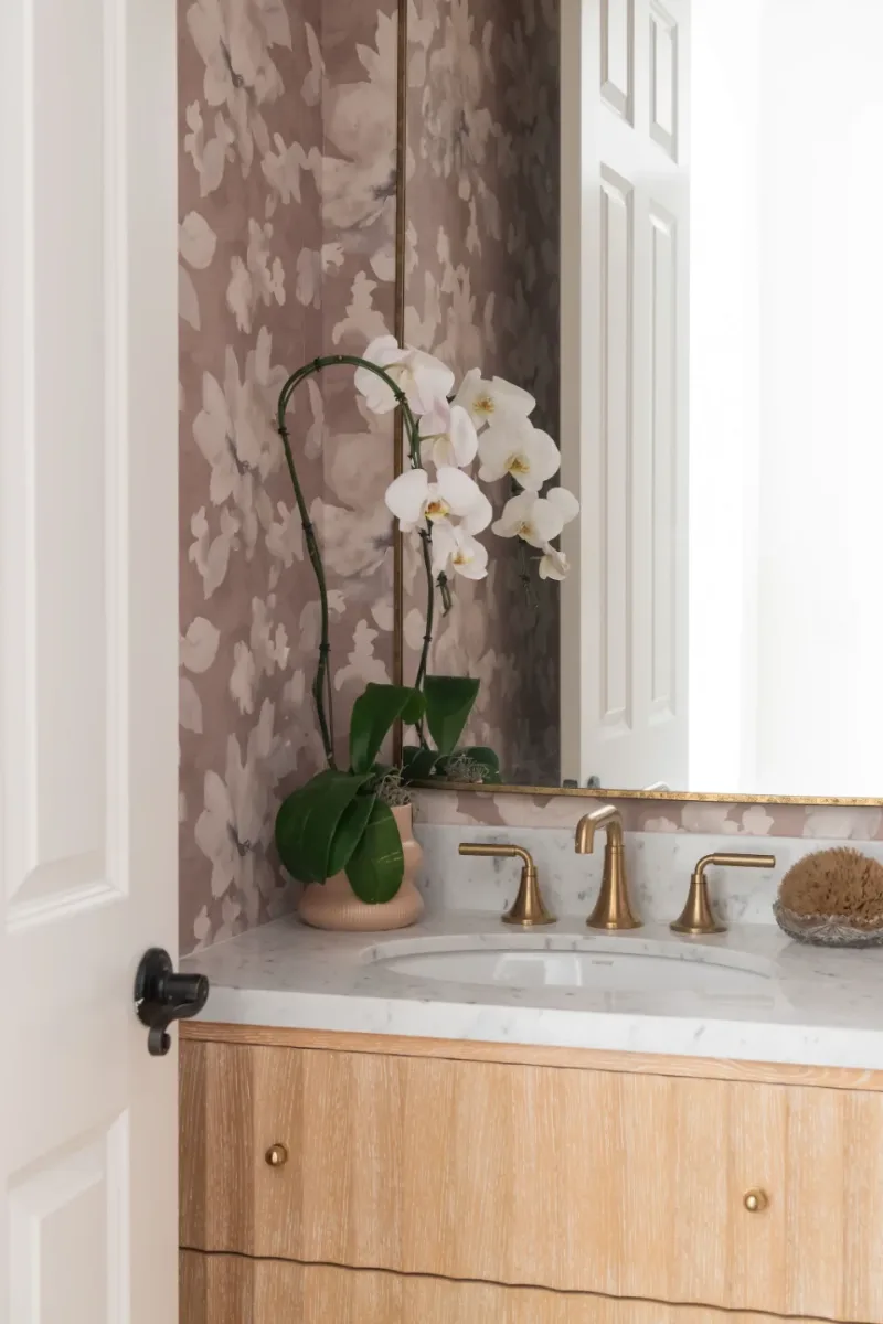 Powder Room remodel in Westhaven, TN. Sebring Design Build updated the powder room in this Westhaven modern warm remodel through targeted construction, plumbing, and electrical improvements outlined in the Browne Scope of Work.