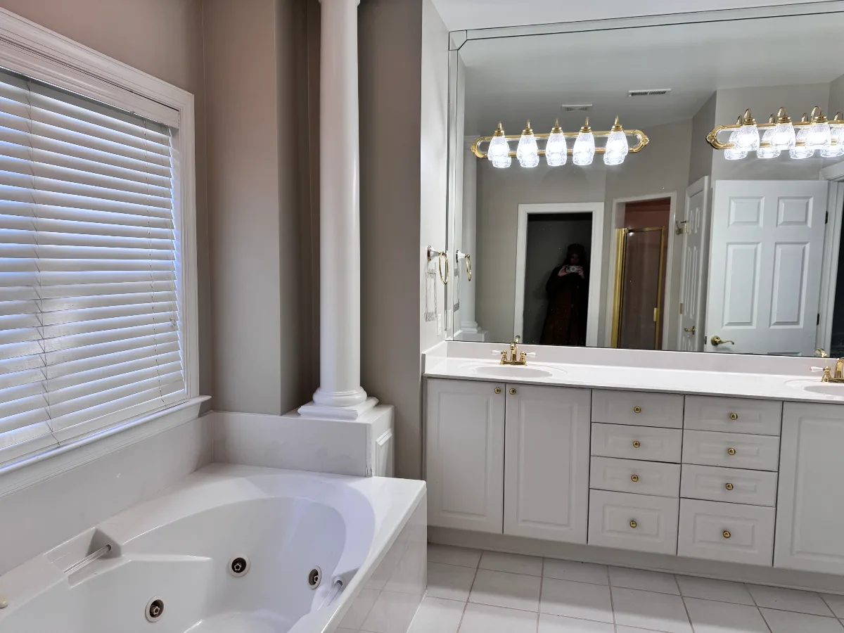 The Primary Bath at Our Willowsprings Coastal Elegant Remodel