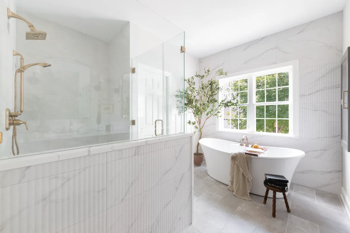 The Primary Bath at Our Willowsprings Coastal Elegant Remodel