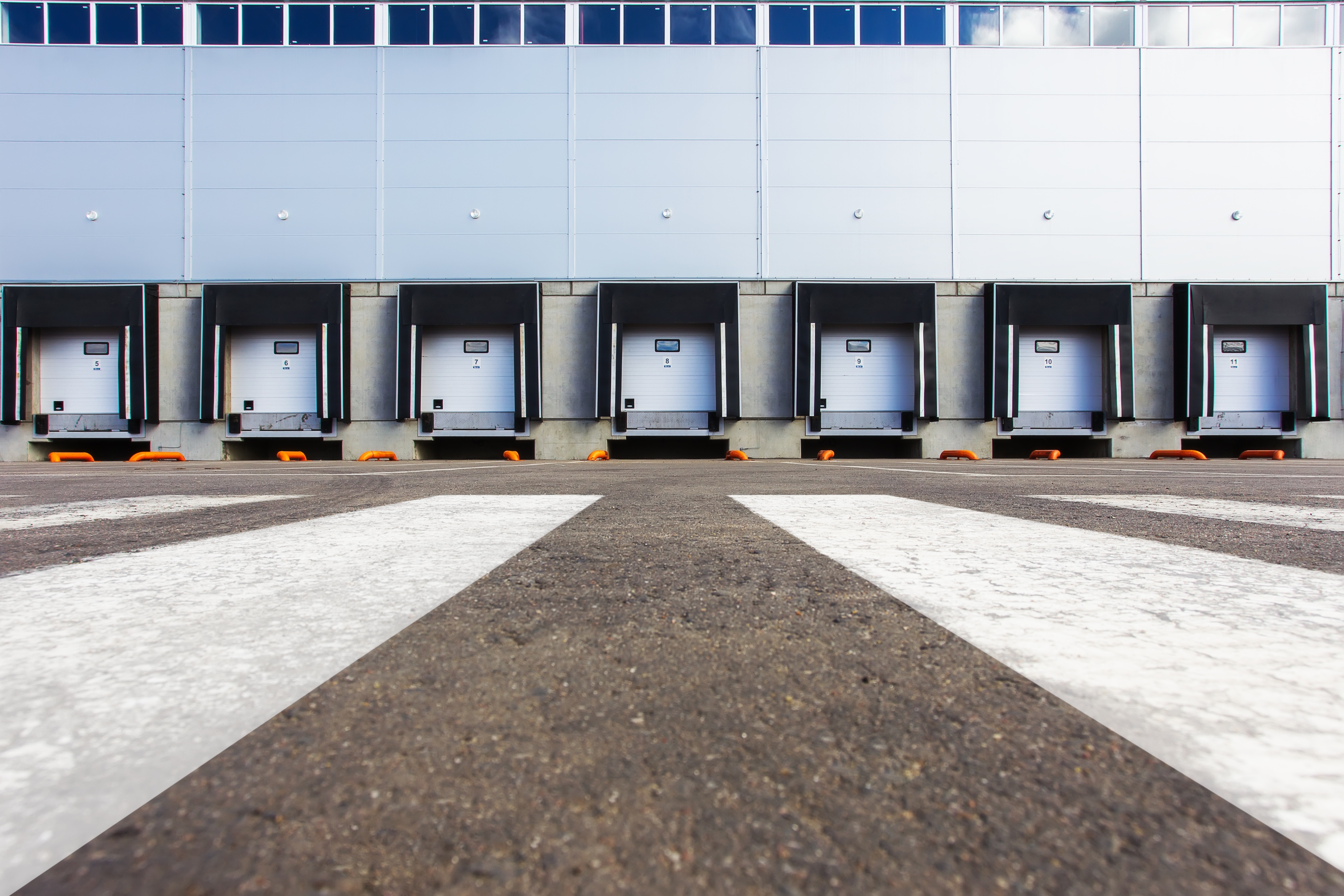 Row of warehouse loading dock doors